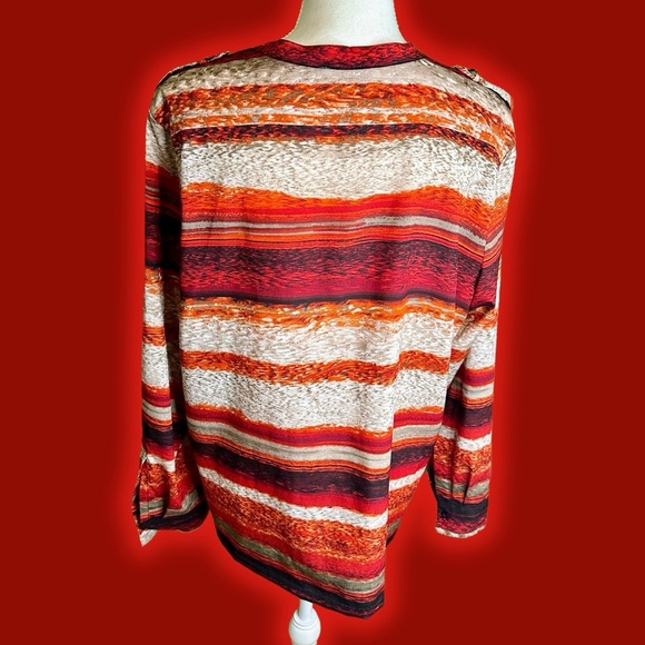 Calvin Klein Women’s ‘Roll Sleeve Printed Everyday Blouse’ in Red Abstract Multi - Picture 10 of 12